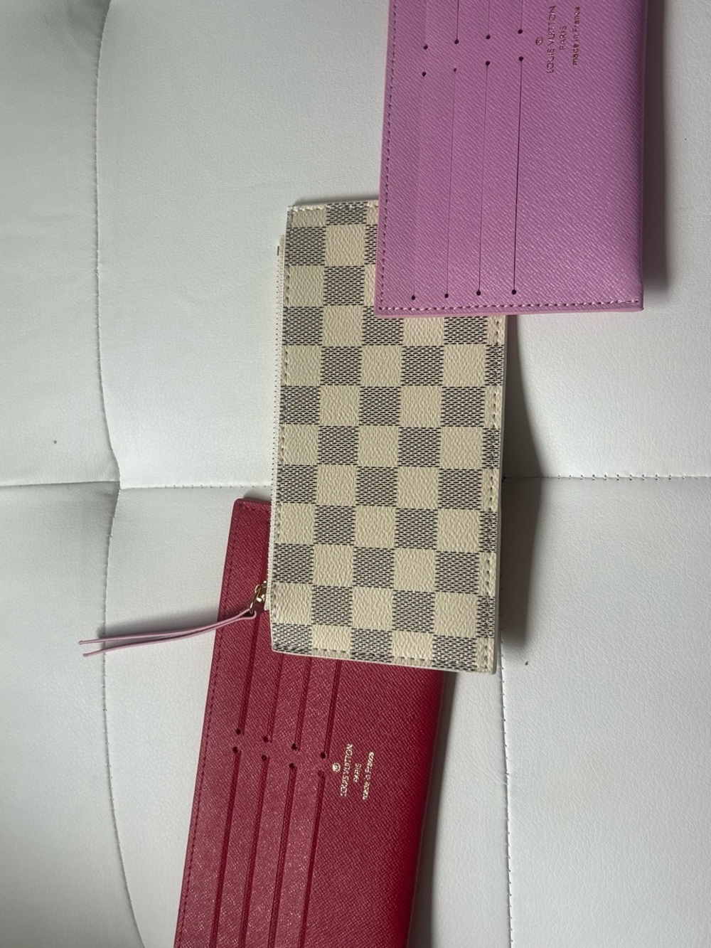 Othr Checkered Beige and Pink and Red Wallet Set